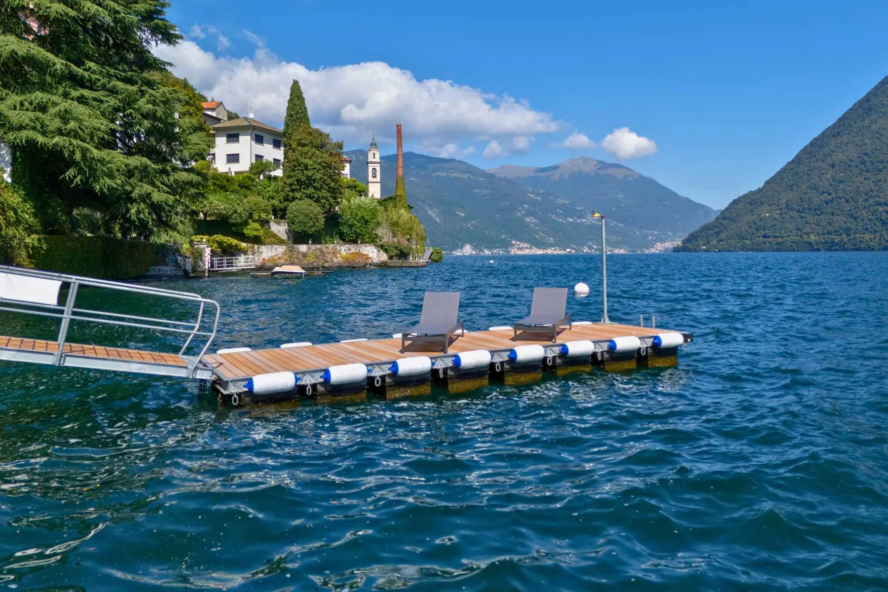 The lakeside dock and lounge area