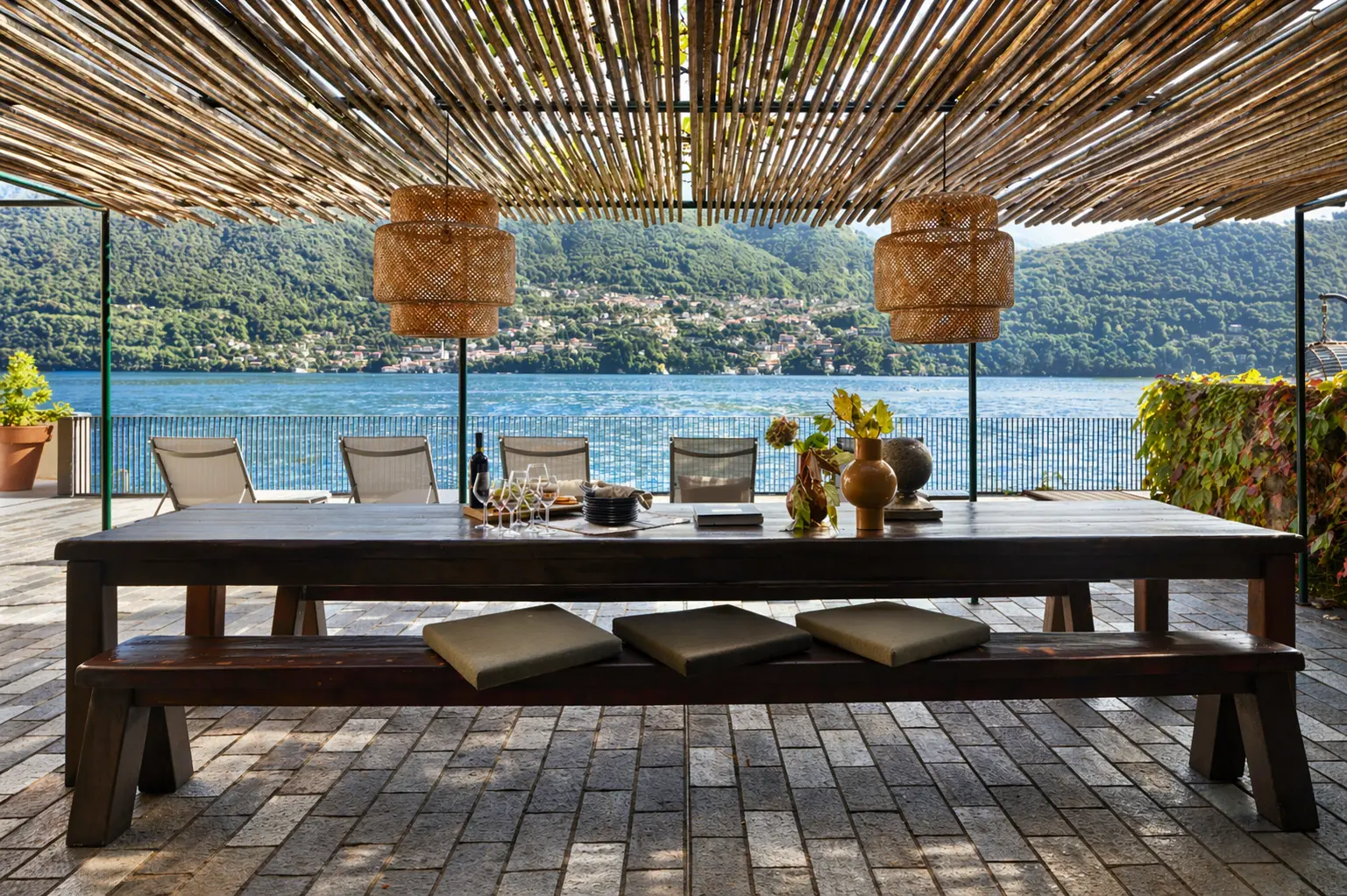 Dining beneath the gazebo